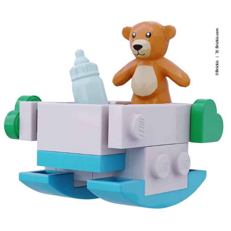 LEGO baby nursery rocking crib with teddy bear and feeding bottle – turquoise edition, perfect baby shower gift