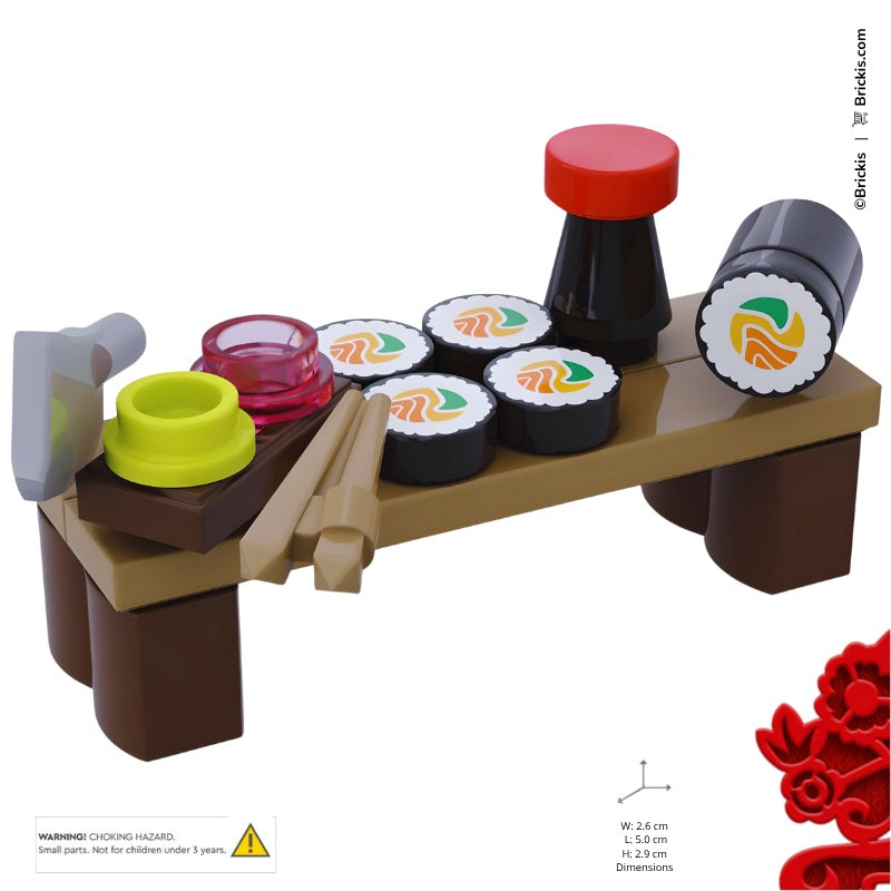 
                  
                    LEGO MOC sushi roll design with dipping sauce wasabi and chopsticks – perfect for cultural-themed scenes and foodie fans
                  
                