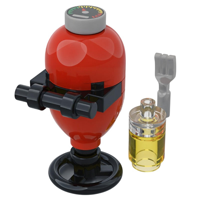 Mini-build LEGO BBQ grill in red with domed lid and visible top vent – kamado-style barbecue for outdoor or backyard setups