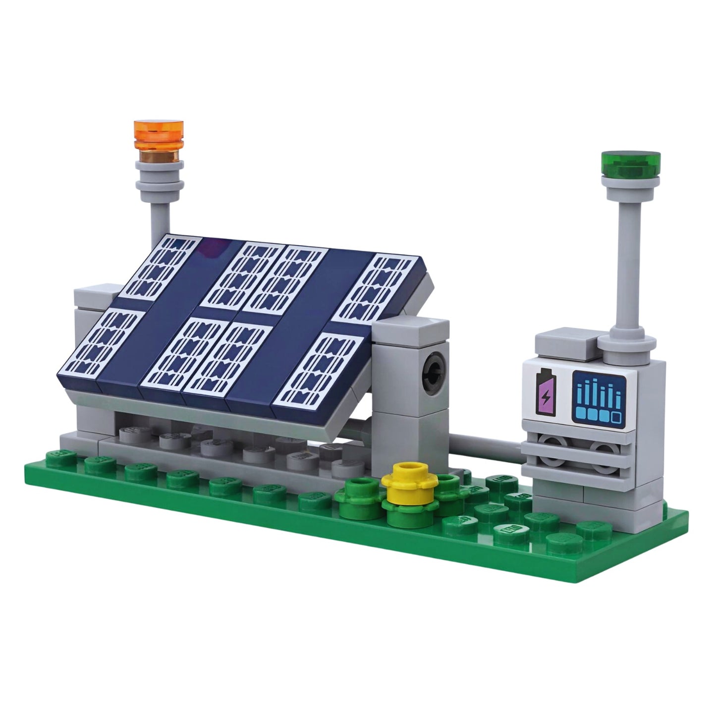 LEGO solar energy control station with photovoltaic panel and smart control unit renewable power system