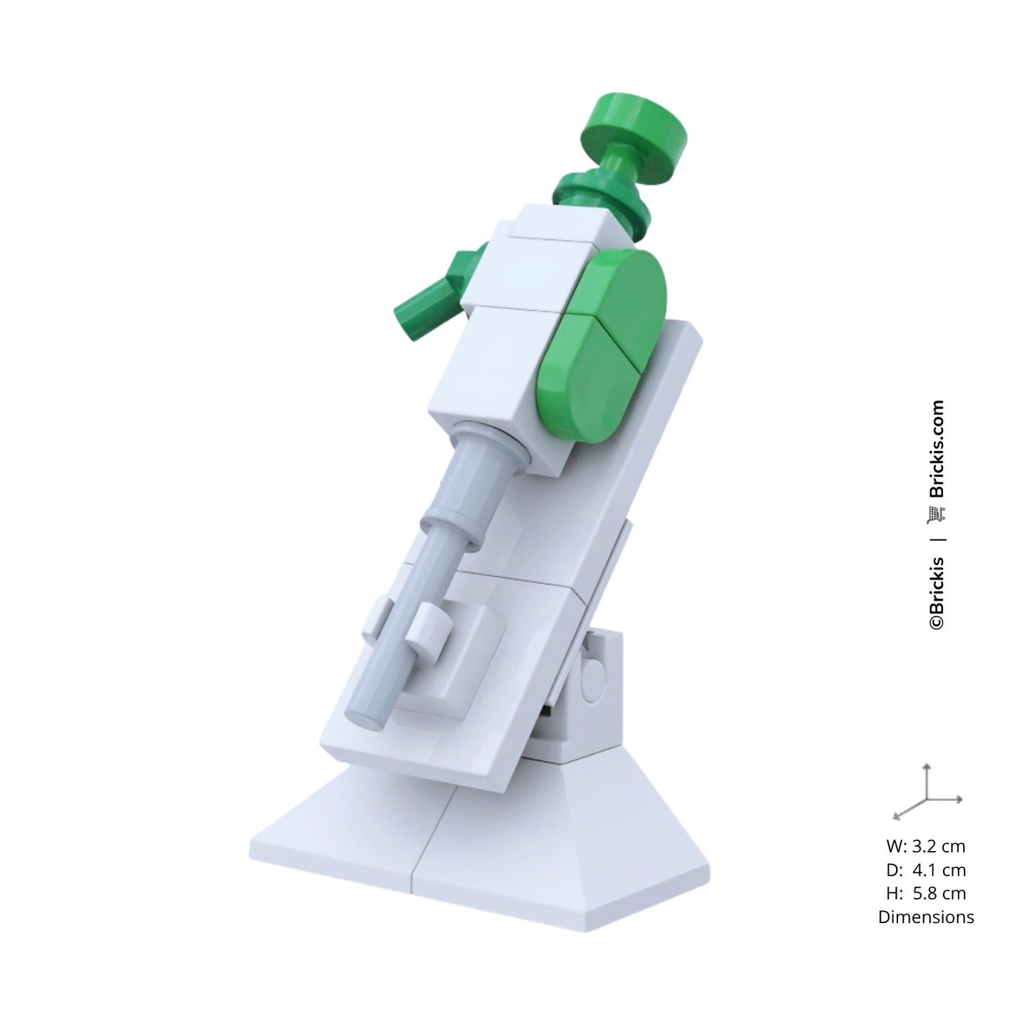 Custom LEGO single-channel micropipette display stand laboratory model by Brickis
