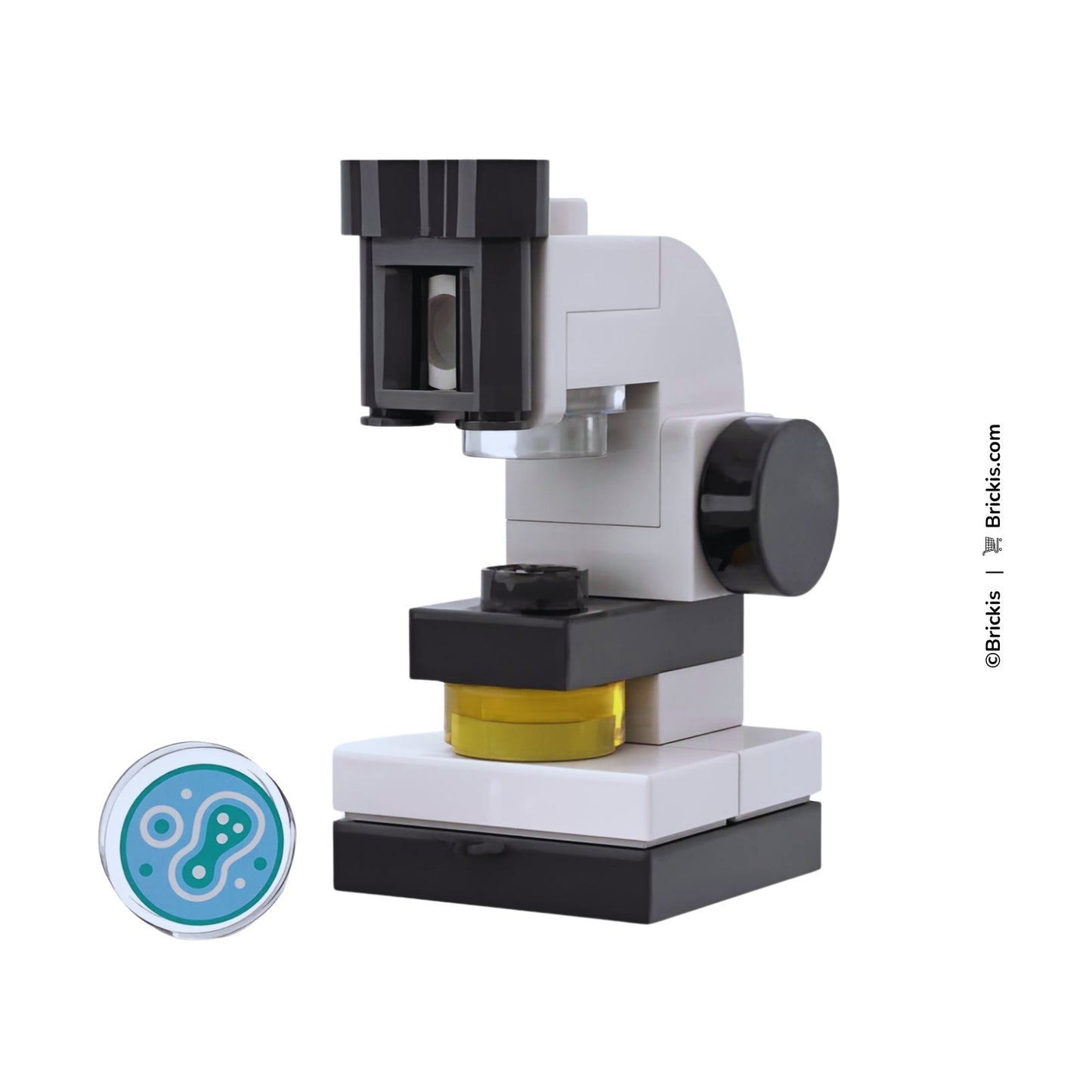 Custom LEGO microscope with Petri dish cell culture sample in laboratory environment by Brickis