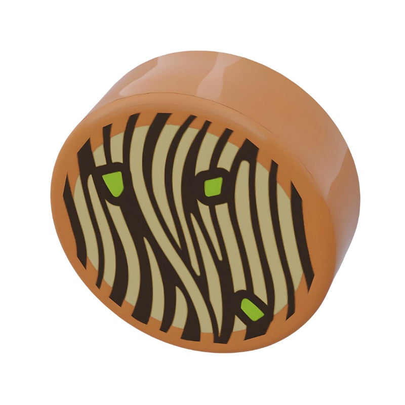 LEGO 98138pb395 round 1x1 tile in medium nougat with printed ramen noodles pattern, front view