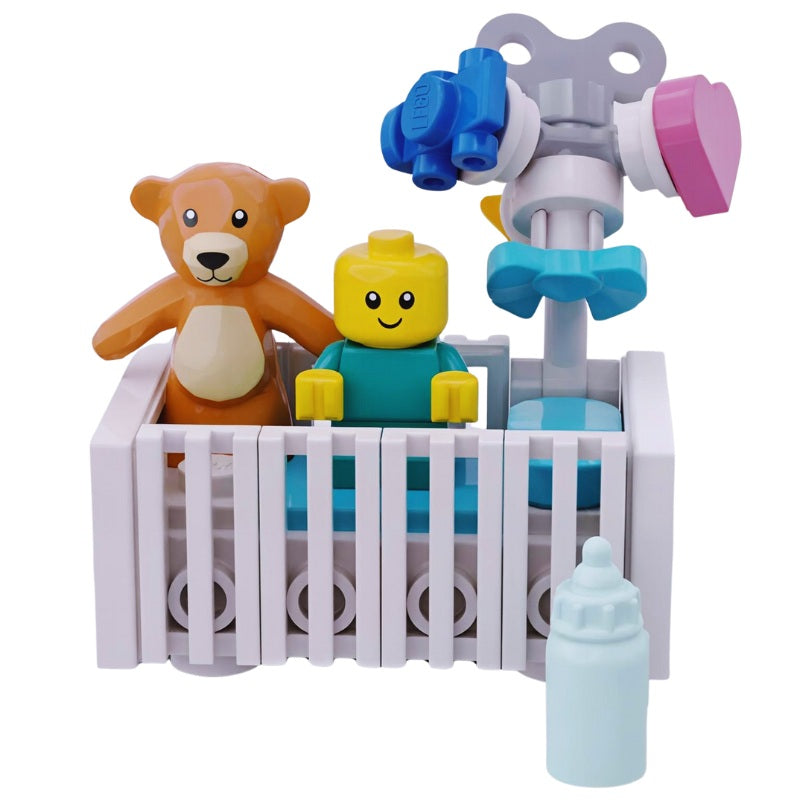
                  
                    LEGO baby bassinet in turquoise for nursery play scenes or heartfelt newborn-themed gifts – includes teddy bear and baby bottle
                  
                