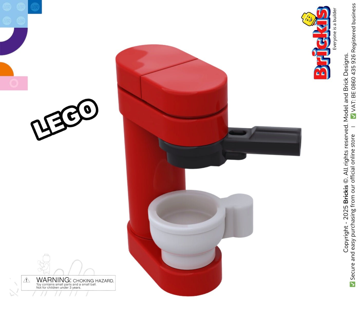 Mini build LEGO espresso machine with realistic portafilter and cup.