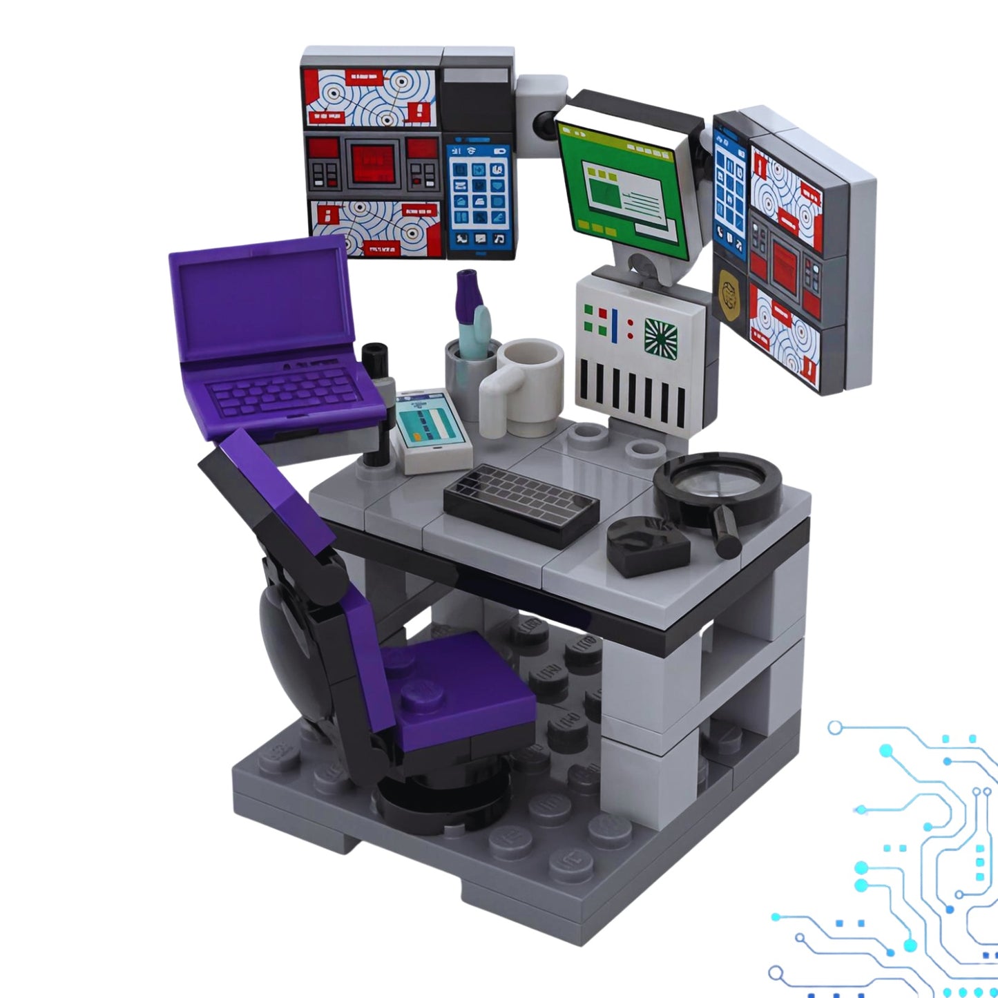LEGO cybersecurity analyst desk custom MOC workstation with multi monitor setup by Brickis