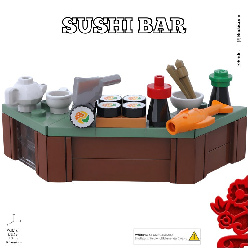 
                  
                    Brickis-built deluxe LEGO sushi restaurant bar with salmon fish and sushi rolls
                  
                