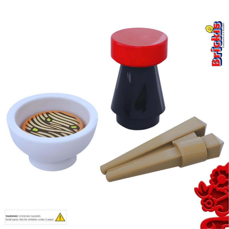 
                  
                    Mini LEGO Food Set Featuring Ramen Noodles Sushi and Chopsticks Display
                  
                