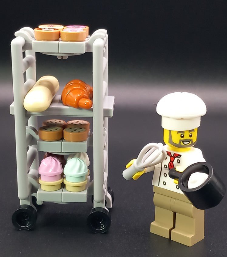 LEGO® MOC bakkery trolley with bread & cakes - Brickis LEGO