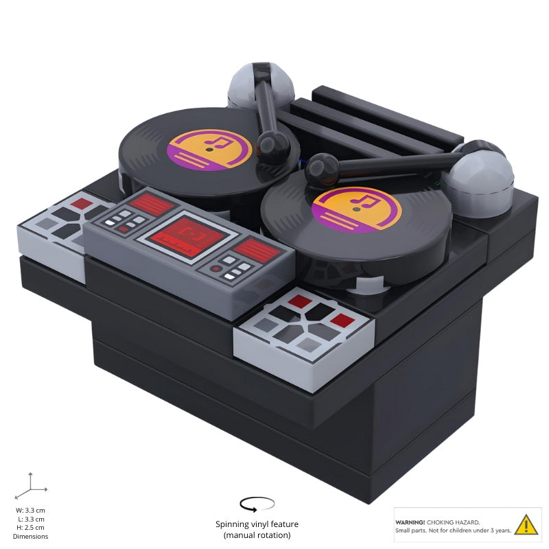 
                  
                    LEGO DJ music console MOC with realistic controls and dual turntables for creative brick play.
                  
                