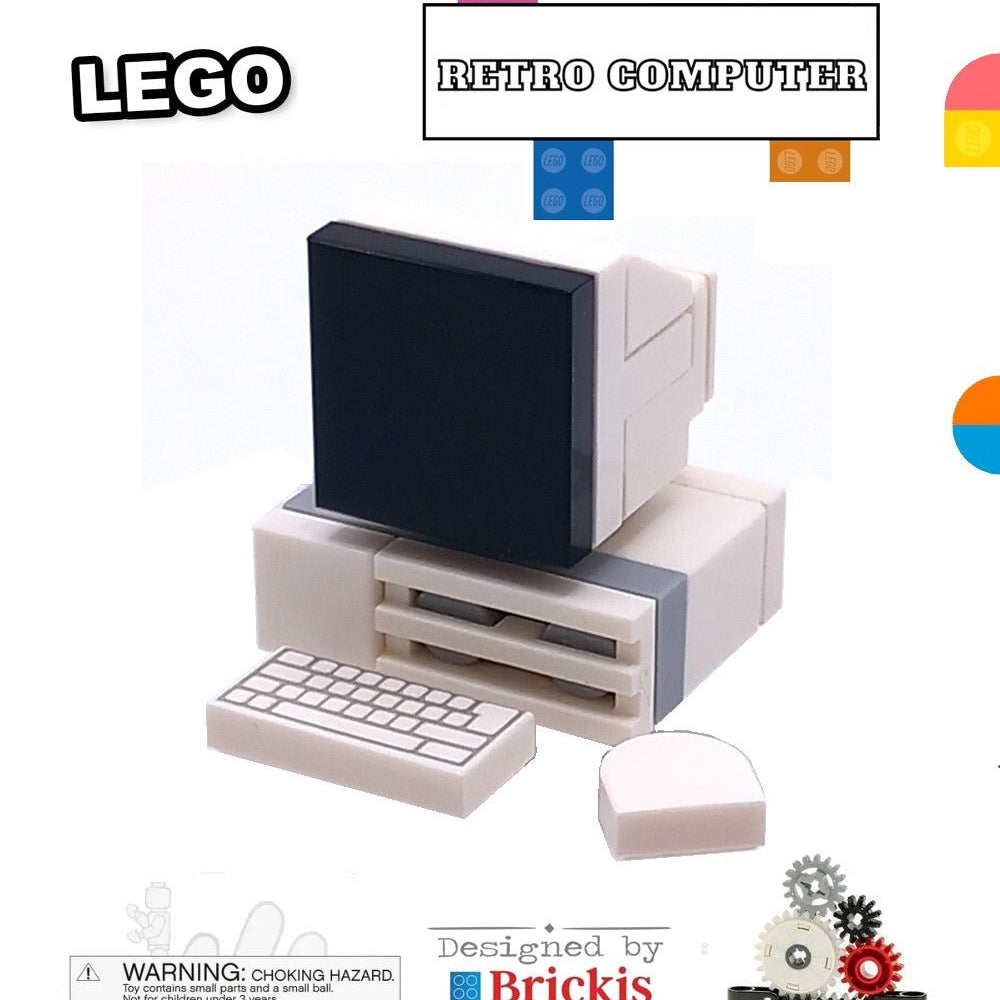 LEGO® MOC Retro computer PC / Apple CRT screen and keyboard - Brickis LEGO