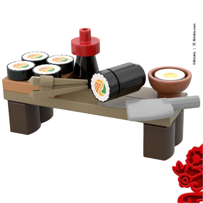 
                  
                    Minifigure-scale LEGO sushi platter with soy sauce and chopsticks – a vibrant nod to Japanese culinary traditions.
                  
                