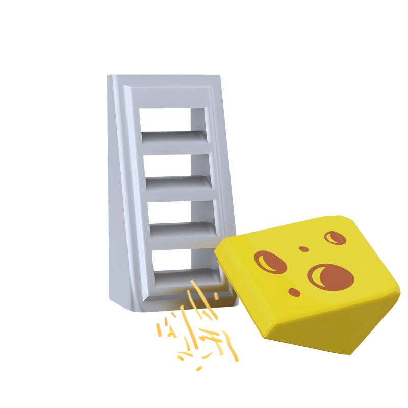 Custom LEGO mini cheese grater with Parmesan-style cheese block for minifigure kitchen display