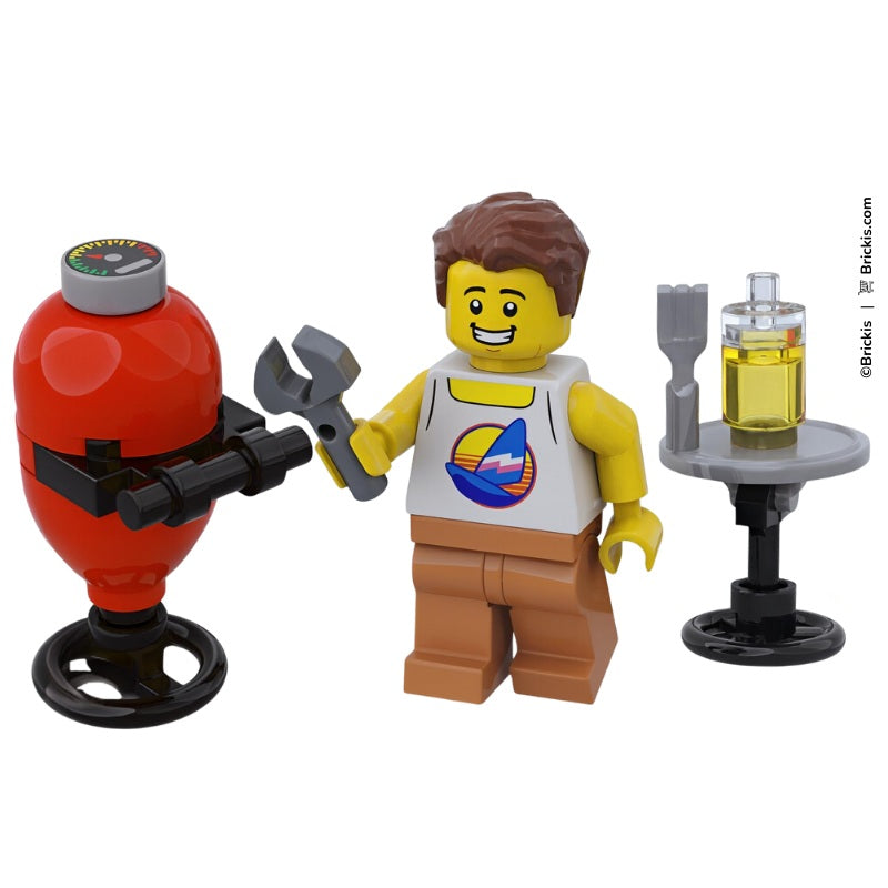 
                  
                    LEGO brick-built red Kamado barbecue grill with round side table and utensils – outdoor garden BBQ mini-build for minifig scenes
                  
                