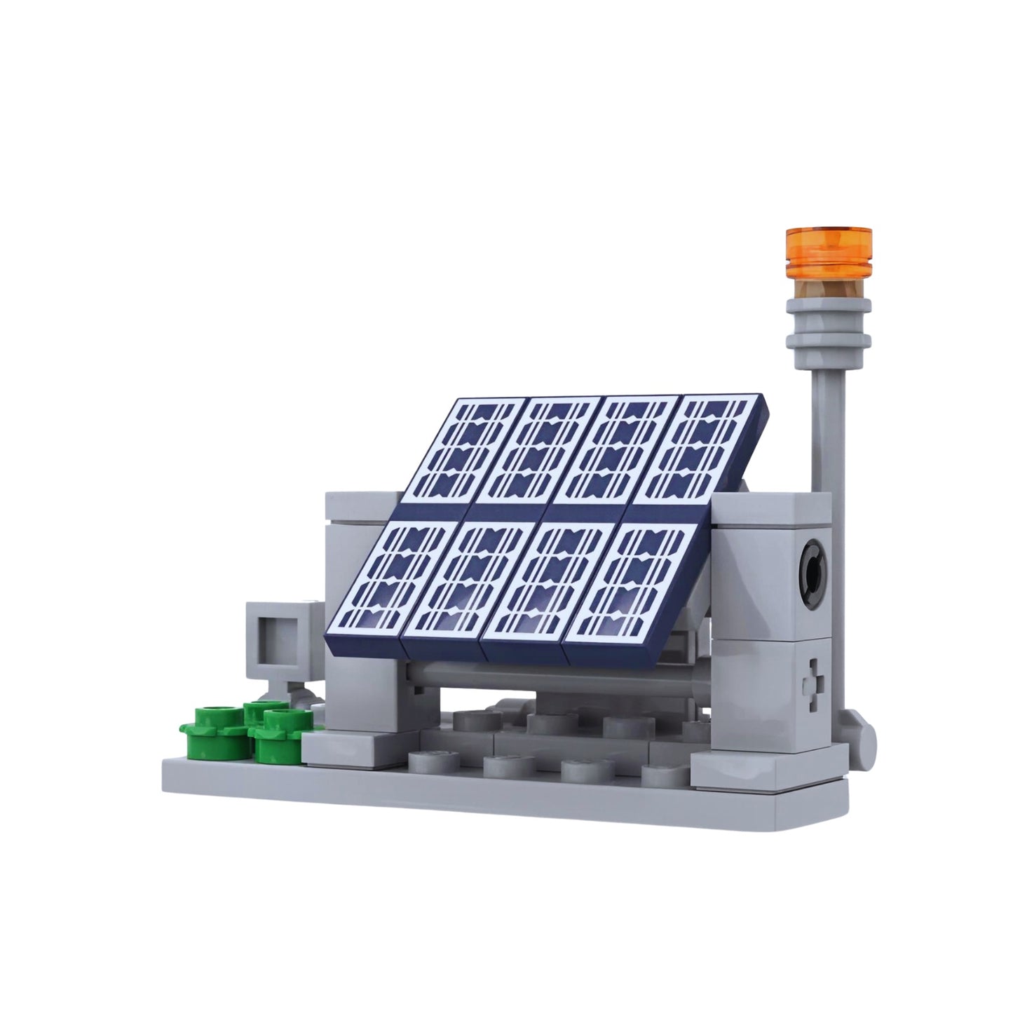 LEGO solar energy mini system model with adjustable panel angle designed as a compact corporate gift and STEM educational display