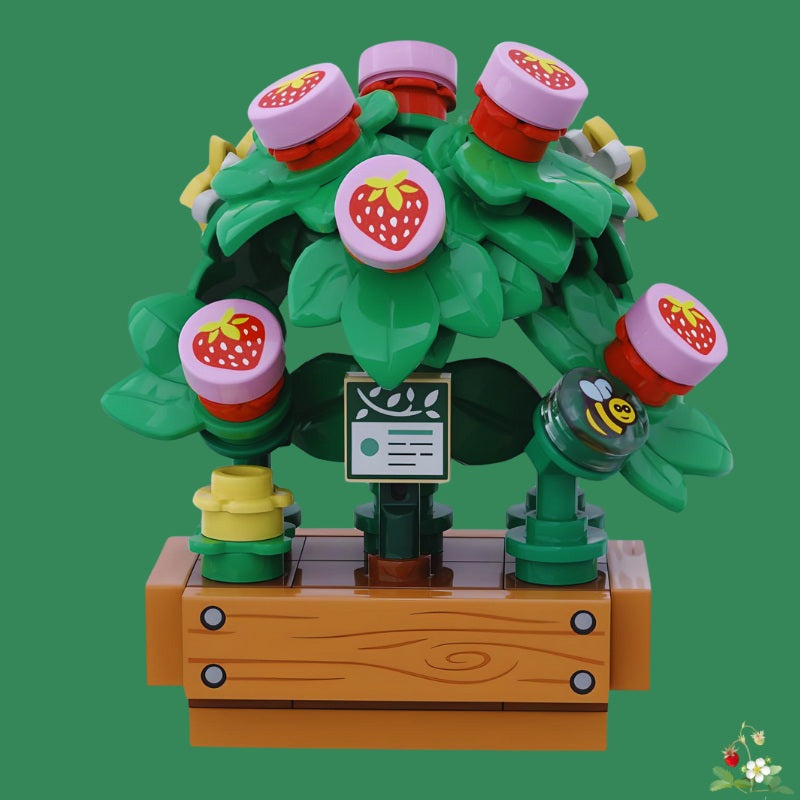 
                  
                    LEGO strawberry botanical creation with bee, watering can, and planter box – part of Brickis Botanix Collection
                  
                