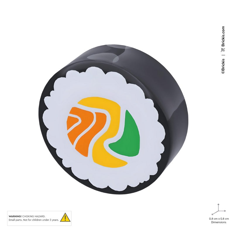 
                  
                    LEGO element sushi roll decorated tile 98138pb261, black, food-themed accessory
                  
                
