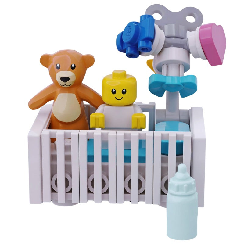 
                  
                    Sweet LEGO nursery scene with turquoise crib and accessories – perfect for newborn-themed builds
                  
                