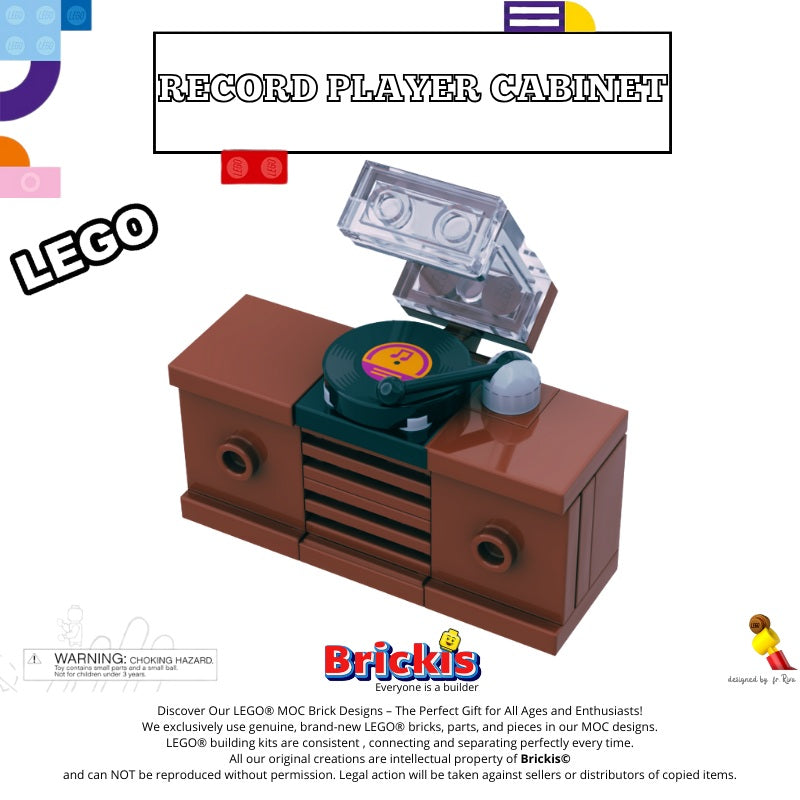 LEGO Retro-style record player featuring a moving turntable and one vinyl record