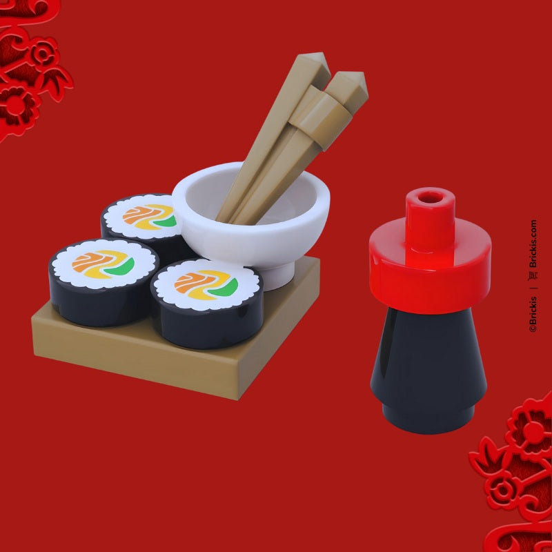 LEGO Japanese sushi dish with rice and fish. Asian culture