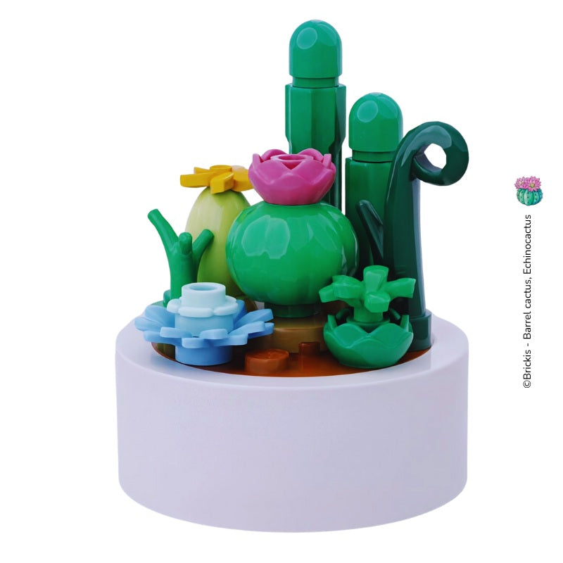 
                  
                    Mini LEGO cactus and succulent garden in round white pot for display or gift
                  
                